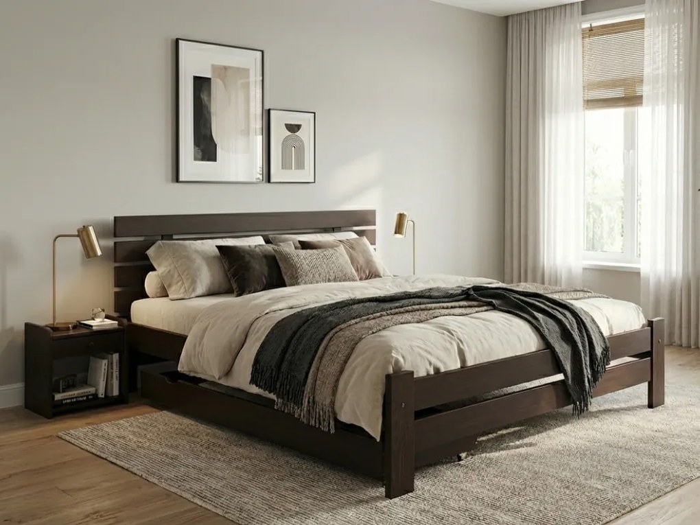 Łóżko PARIS podwyższone 160 x 200 cm, orzech Stelaż: Ze stelażem listwowym rolowanym, Materac: Materac Coco Maxi 20 cm