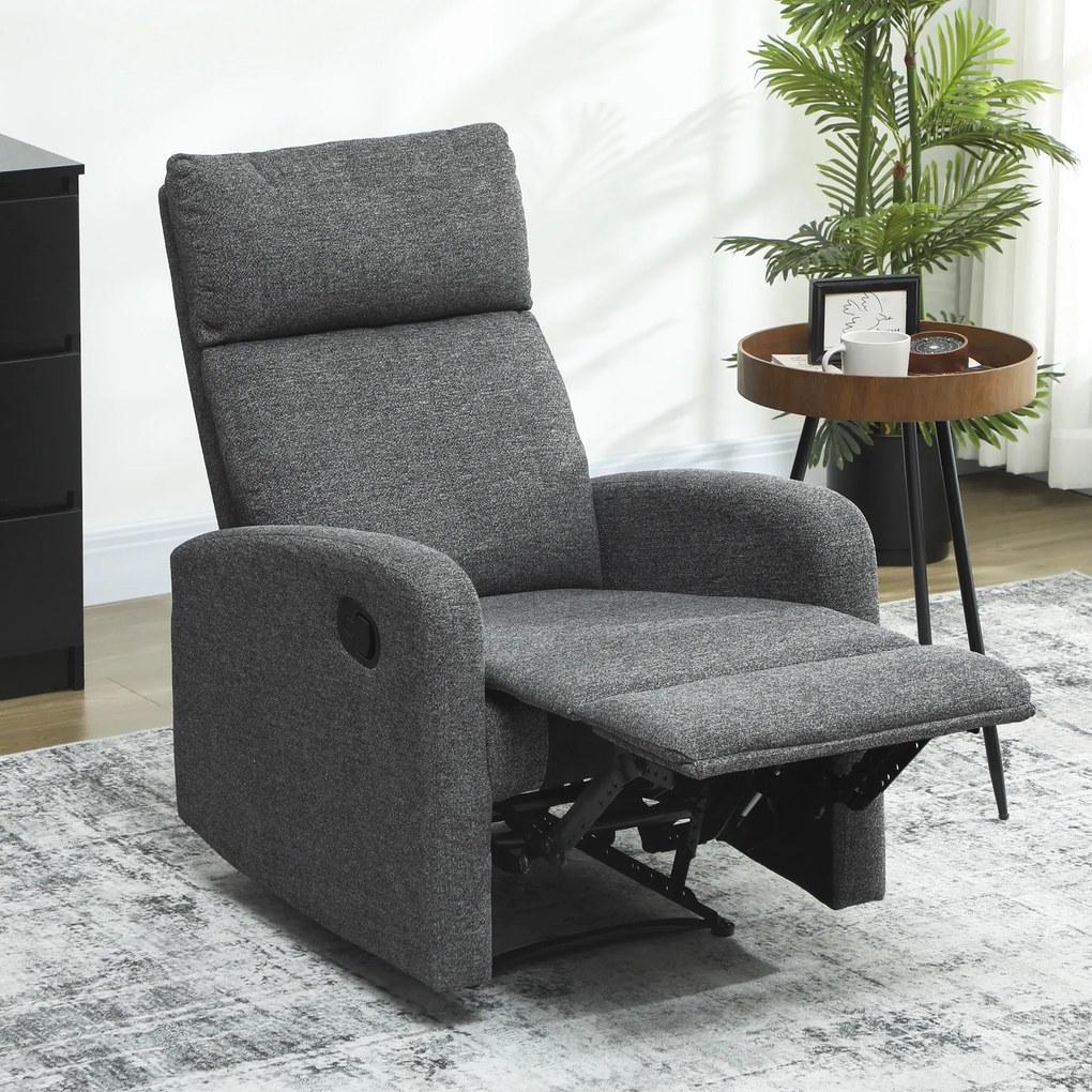 HOMCOM Fotel relaksacyjny, regulowany fotel leżący z dostosowywanym podnóżkiem, nowoczesny fotel do salonu z pokryciem materiałowym, Szary