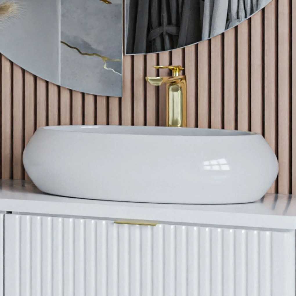 Umywalka ceramiczna nablatowa owalna biała 64 x 42 cm MORINA