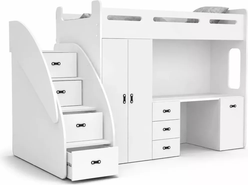 Łóżko piętrowe Cut Plus 80x200 z biurkiem szafą schodami i szufladami dla dzieci