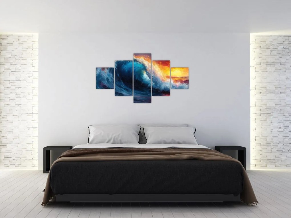 Obraz - Fala o zachodzie słońca (125x70 cm)