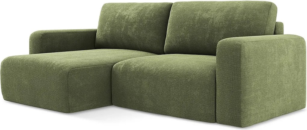 Narożnik lewostronny z funkcją spania - z tkaniny szenilowej - zielony - KONA