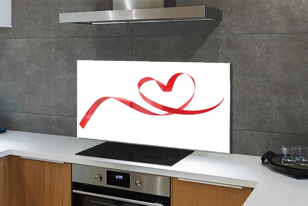 Panel szklany do Kuchni Serce z Czerwoną Wstążką