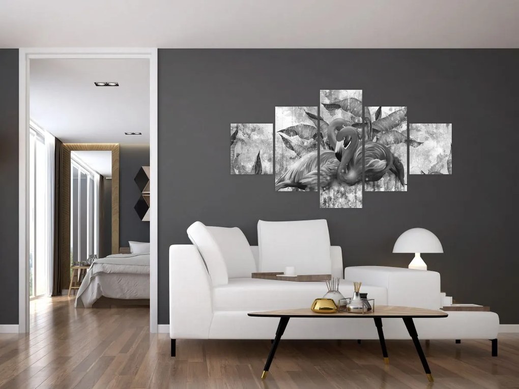 Obraz - Graffiti z flamingami (125x70 cm)