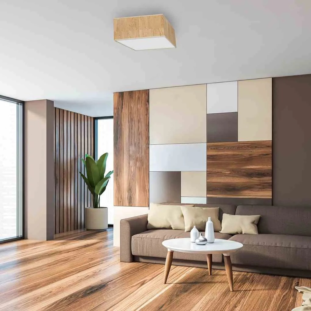 Lampa sufitowa, kwadratowa, korek, biała CORK White/Cork 2xE27