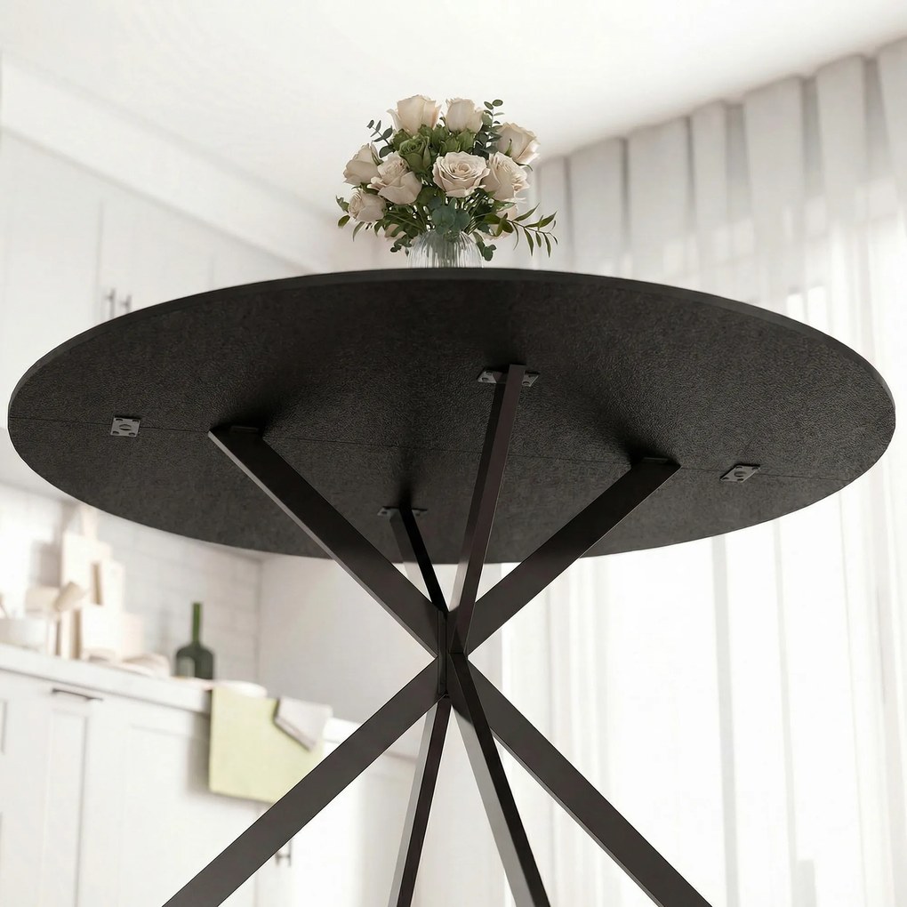 HOMCOM Okrągły stół jadalniany dla 4 osób, stół kuchenny w stylu industrialnym ze stalowymi nogami, do jadalni, kuchni, czarny | Aosom PL