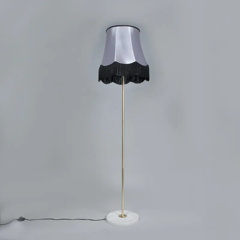 Lampa podłogowa mosiężna z kloszem babci czarno-szarym 45 cm - Kaso Retro Oswietlenie wewnetrzne
