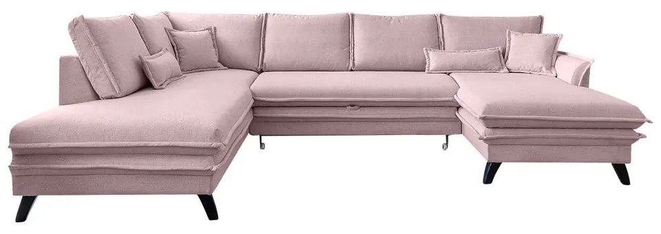 Pudroworóżowa rozkładana sofa w kształcie litery "U" Miuform Charming Charlie, lewostronna