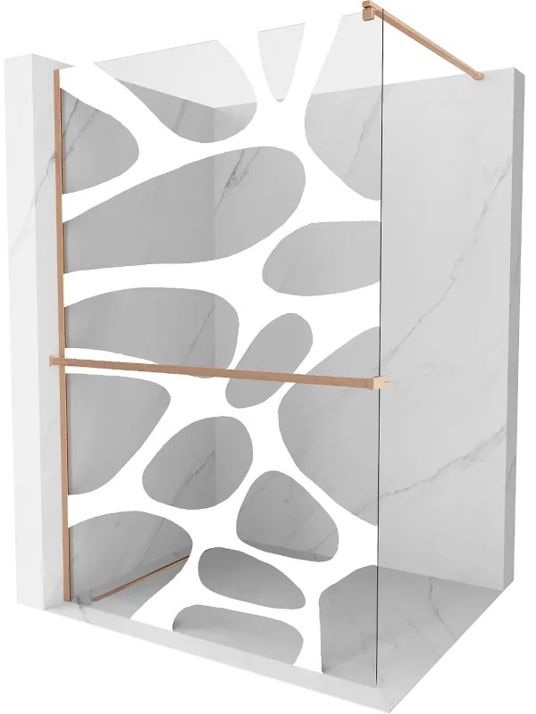 Mexen Kioto+ ścianka prysznicowa z półką Walk-in 80 x 200 cm, biały wzór, miedź szczotkowana - 800-080-121-65-97