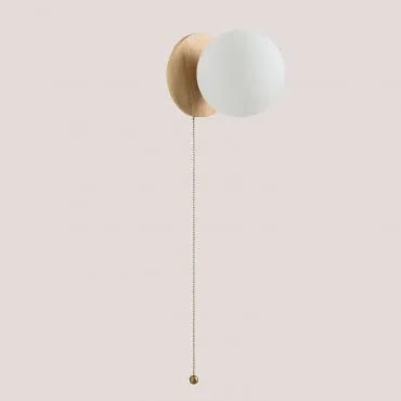 Lampa Ścienna Z Drewna Dębowego Ze Szklaną Kulą Kamp Brąz Drewna - Sklum