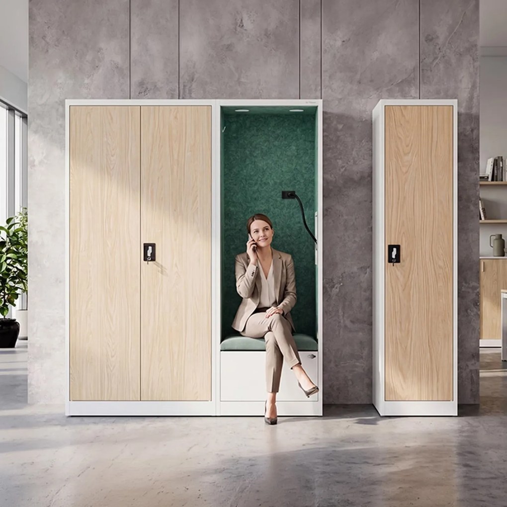 Kabina akustyczna z siedziskiem Sally MentalBox, 60 x 40 x 185 cm, biały/zielony