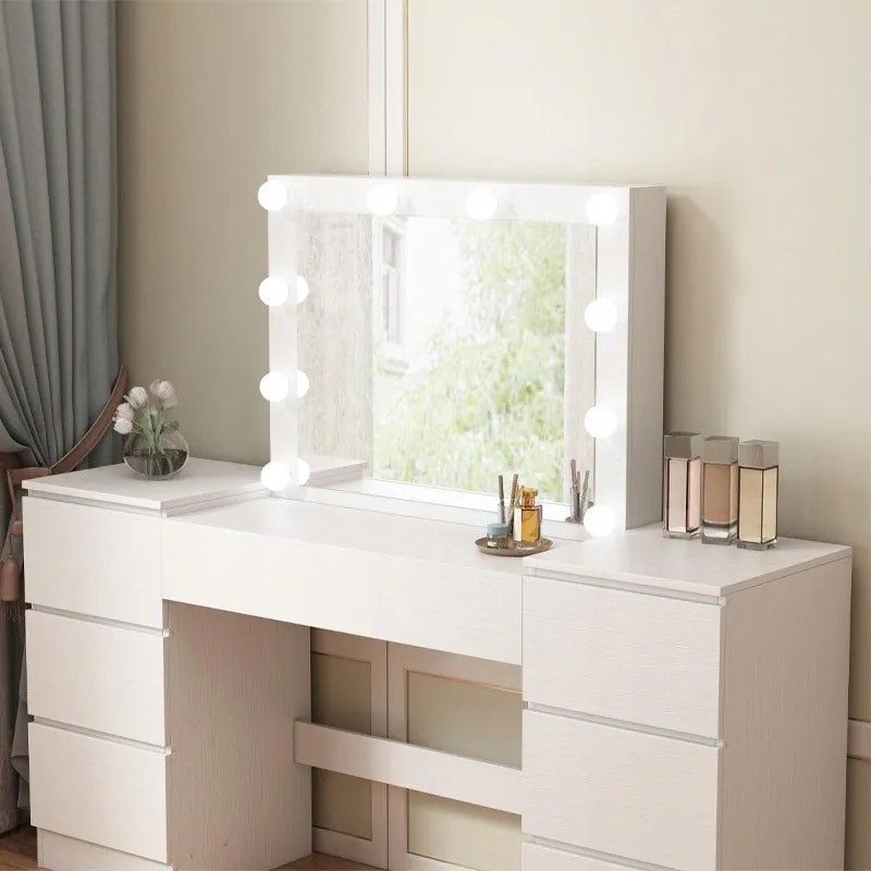 Toaletka z lustrem z szufladami biała do makijażu glamour nowoczesna loft