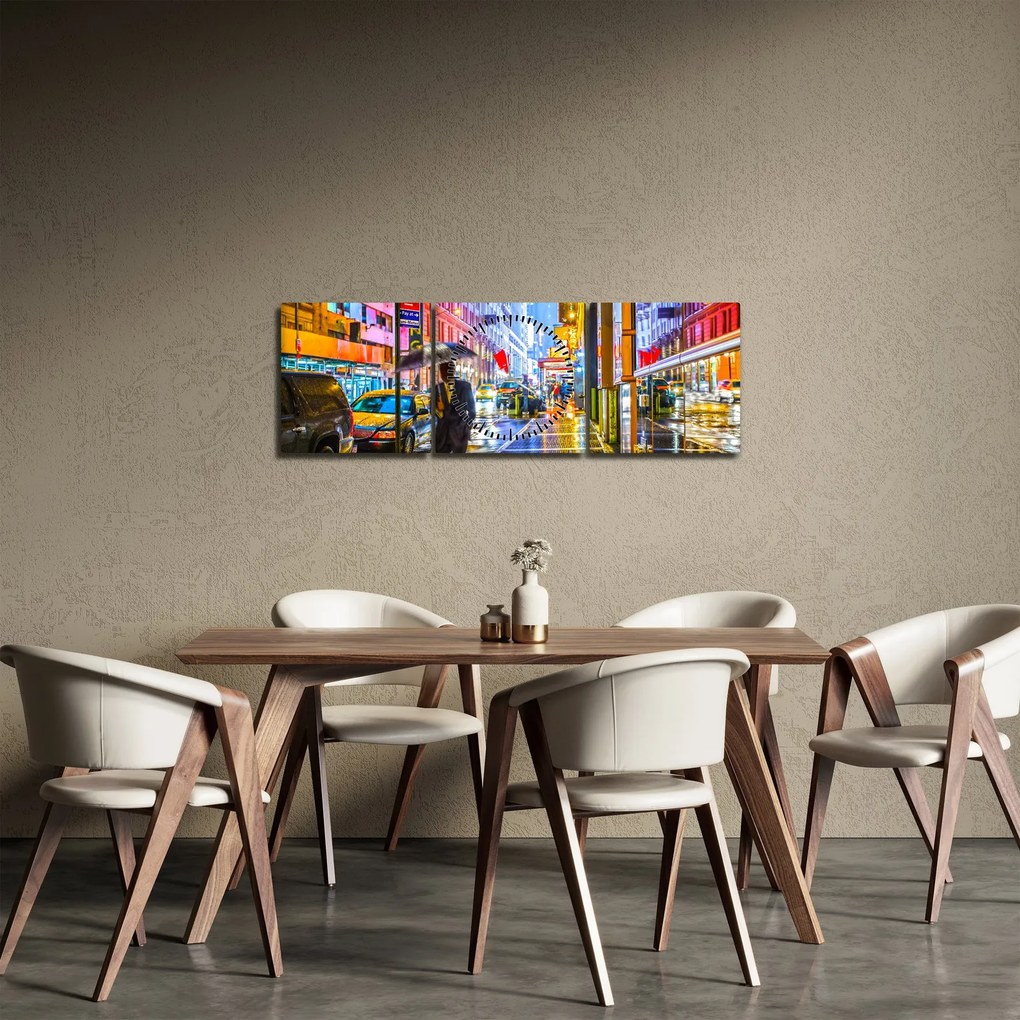 Obraz - Miasto w neonowym blasku (z zegarem) (90x30 cm)