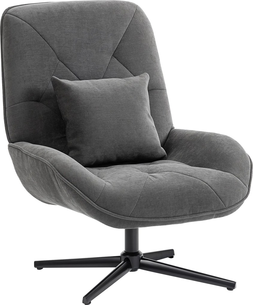 HOMCOM Obrotowy Fotel Akcentowy, Chenille, Wysokie Oparcie, Głębokie Siedzisko, Ciemnoszary | Aosom PL
