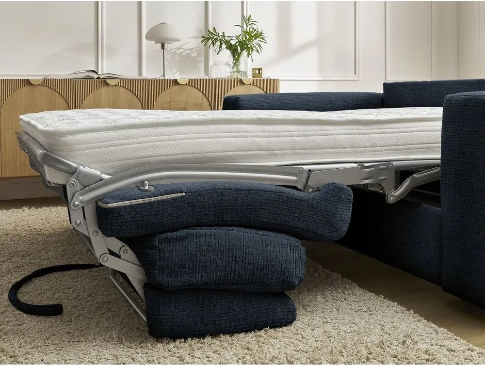 Ciemnoniebieska rozkładana sofa do spania z tkaniny szenilowej 240 cm Hugo – Bobochic Paris