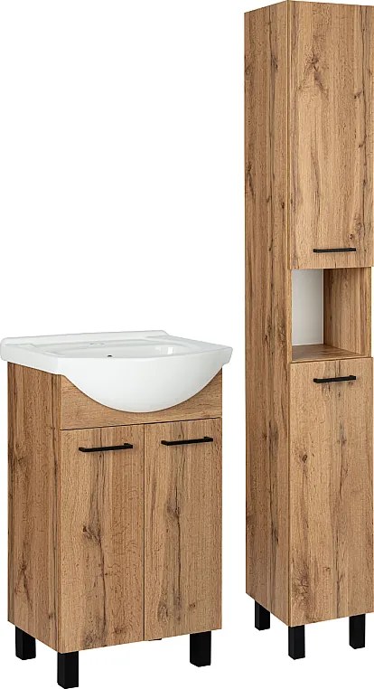 Zestaw Łazienkowy Szafka z Umywalką 50cm Słupek 30cm Dąb Wotan Lupo Wotan