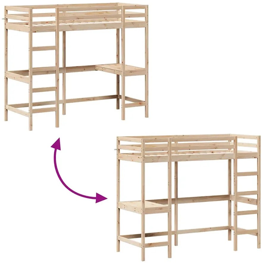 Piętrowe łóżko z litego drewna sosnowego z biurkiem 80x200 D3-R96