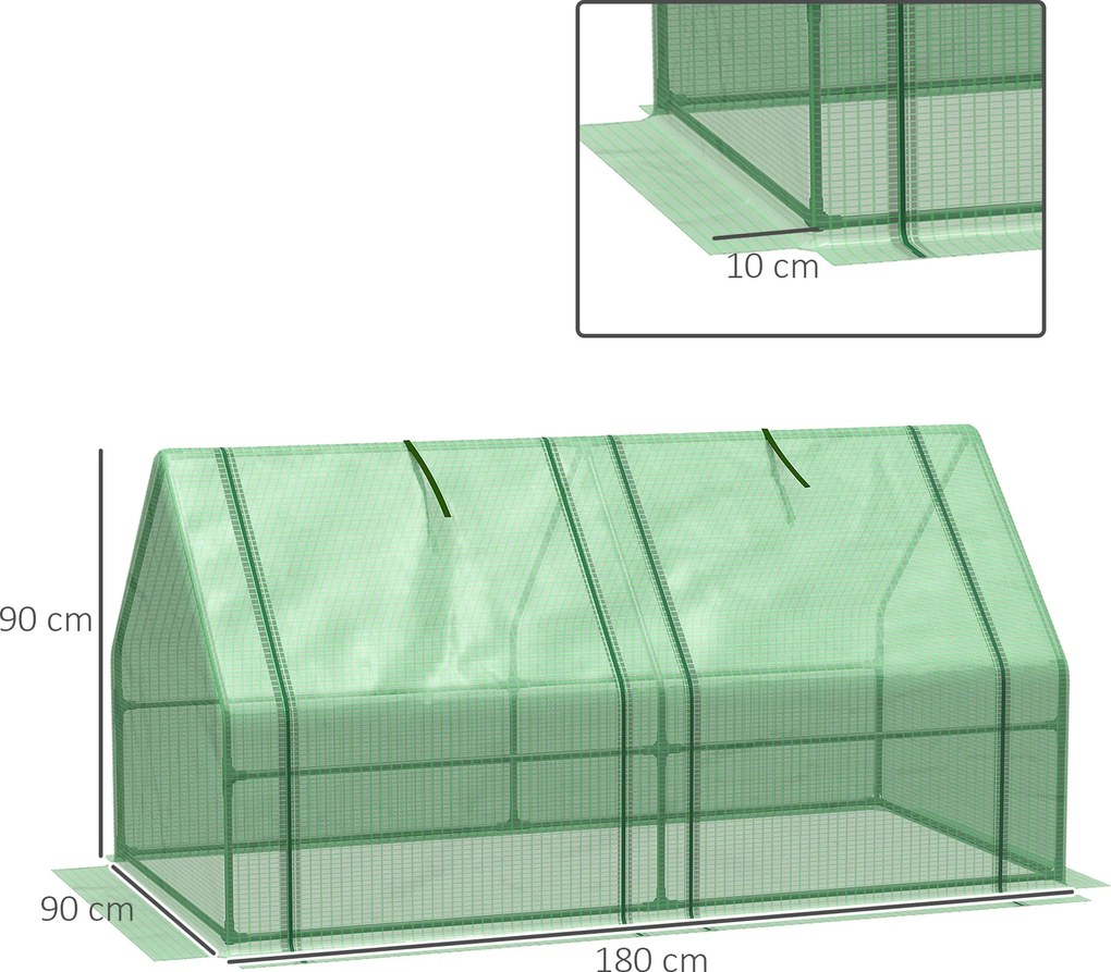 Szklarnia Outsunny z 2 oknami na zamek, siatkowa folia PE, szklarnia stalowa, na balkon, ogród, szklarnia na pomidory 180x90x90 cm, szklarnia na warzywa, kwiaty, rośliny, Zielona