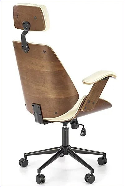 Designerski obrotowy fotel tapicerowany orzech + kremowy - Hano