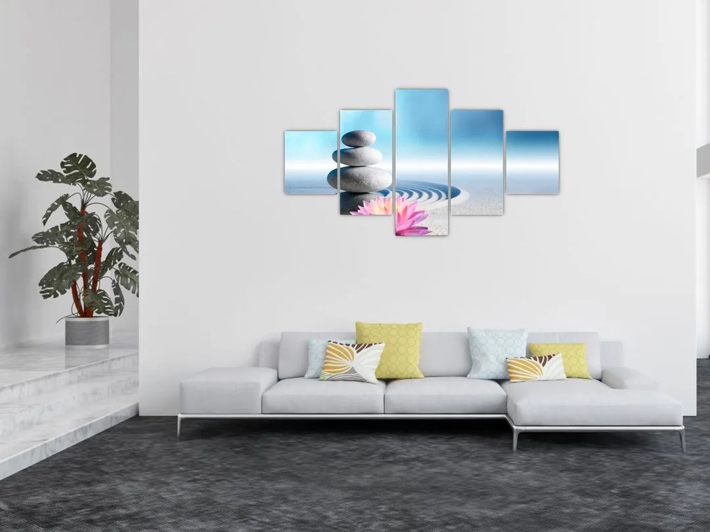 Obraz piasku, lilii i kamieni spa (125x70 cm)