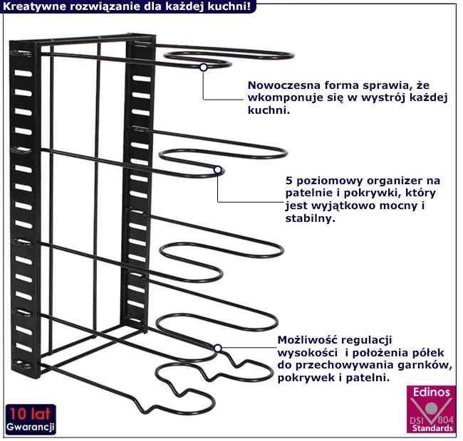 Metalowy organizer kuchenny na patelnie N6-D15