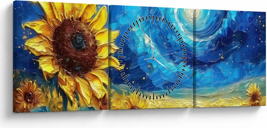 Obraz - Malowanie słoneczników (z zegarem) (90x30 cm)