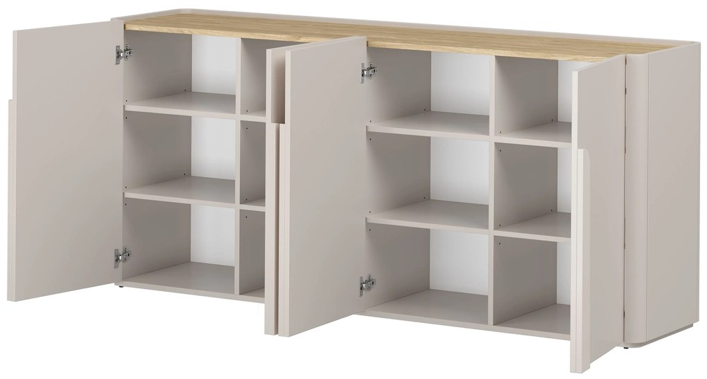 Komoda Amilio 200 cm czterodrzwiowa - kaszmir / dąb olejowany / uchwyty kaszmir