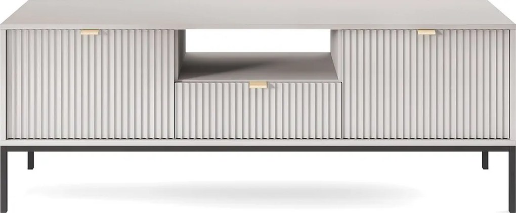 Szafka RTV: 1 szuflada, 2 drzwi, szary, czarny, 154 x 56 x 39 cm, złote uchwyty