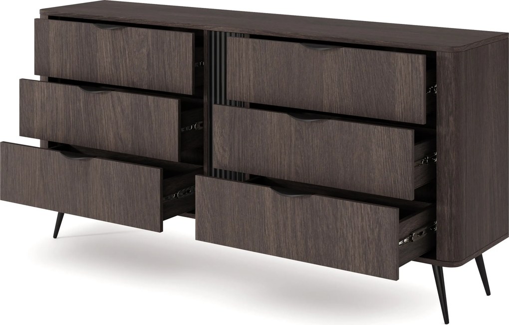 Komoda NOBILE 163,2 cm do Salonu Sypialni 6 Szuflad Dąb