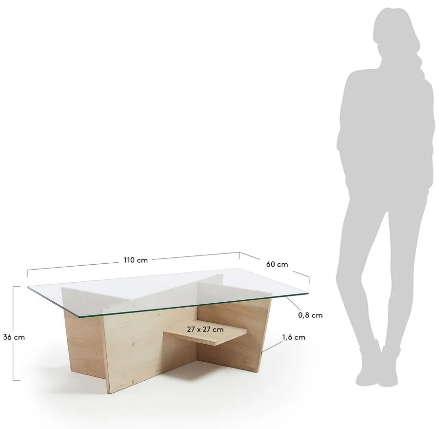 Stolik ze szklanym blatem w naturalnym kolorze 60x110 cm Balwind – Kave Home