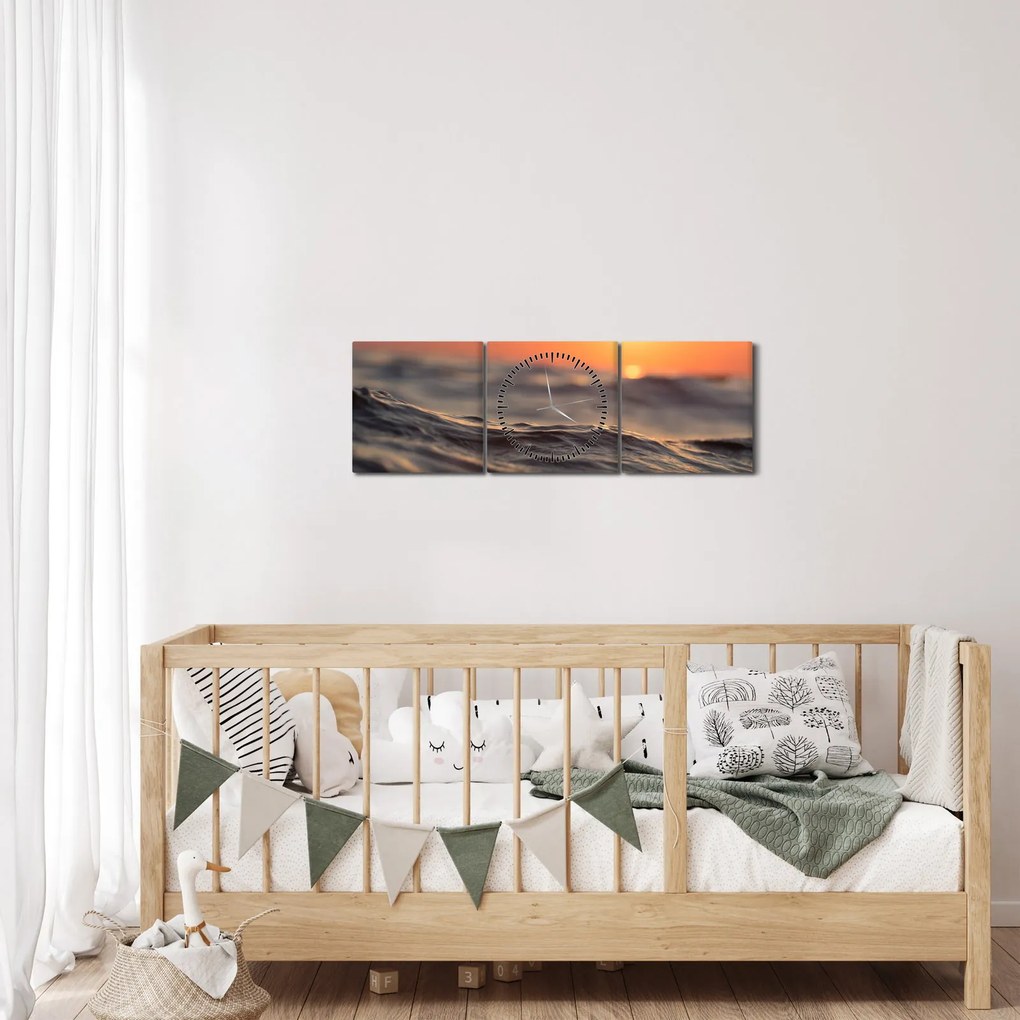 Obraz morskiej fali (z zegarem) (90x30 cm)