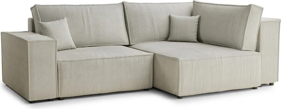 Kremowy sztruksowy rozkładany narożnik ze schowkiem (prawostronny/w kształcie litery L) Tonga – Maison de Rêve