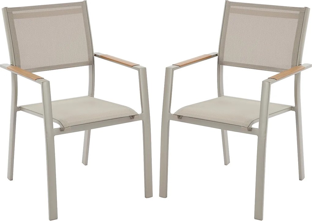Zestaw 2 sztaplowanych krzeseł ogrodowych  z aluminium i textilenu - Taupe - MACILA marki MYLIA