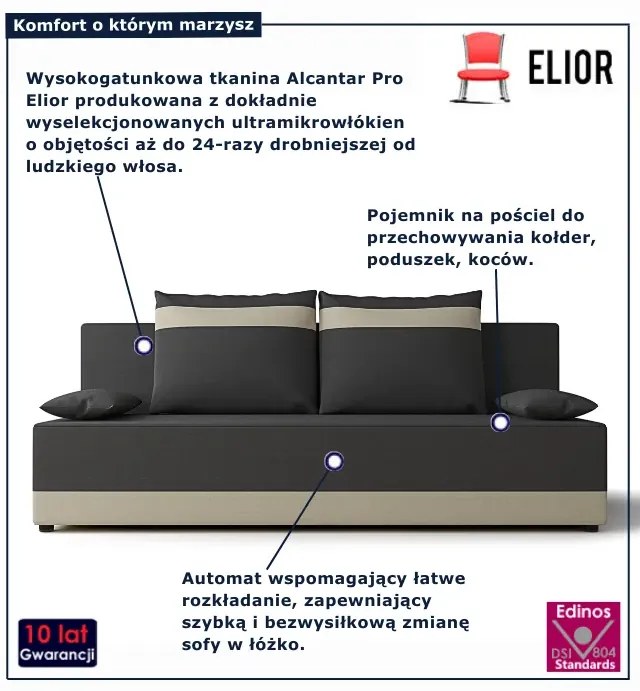 Szaro-beżowa sofa rozkładana z pojemnikiem E6-M34
