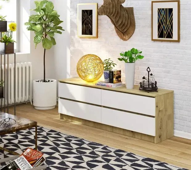 Skandynawska komoda pod telewizor dąb artisan + biały N6-D77