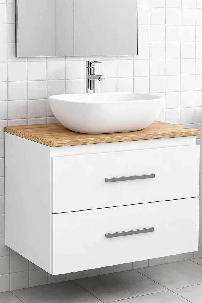 Podwieszana szafka na umywalkę biały + dąb artisan 60 cm M5-N91