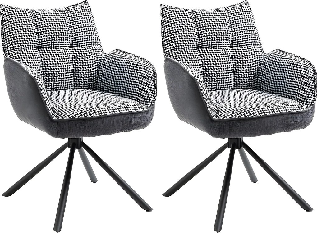 Zestaw krzeseł 2 szt. - tkanina i czarny metal - pepitka i ciemnoszary - RENATA 1