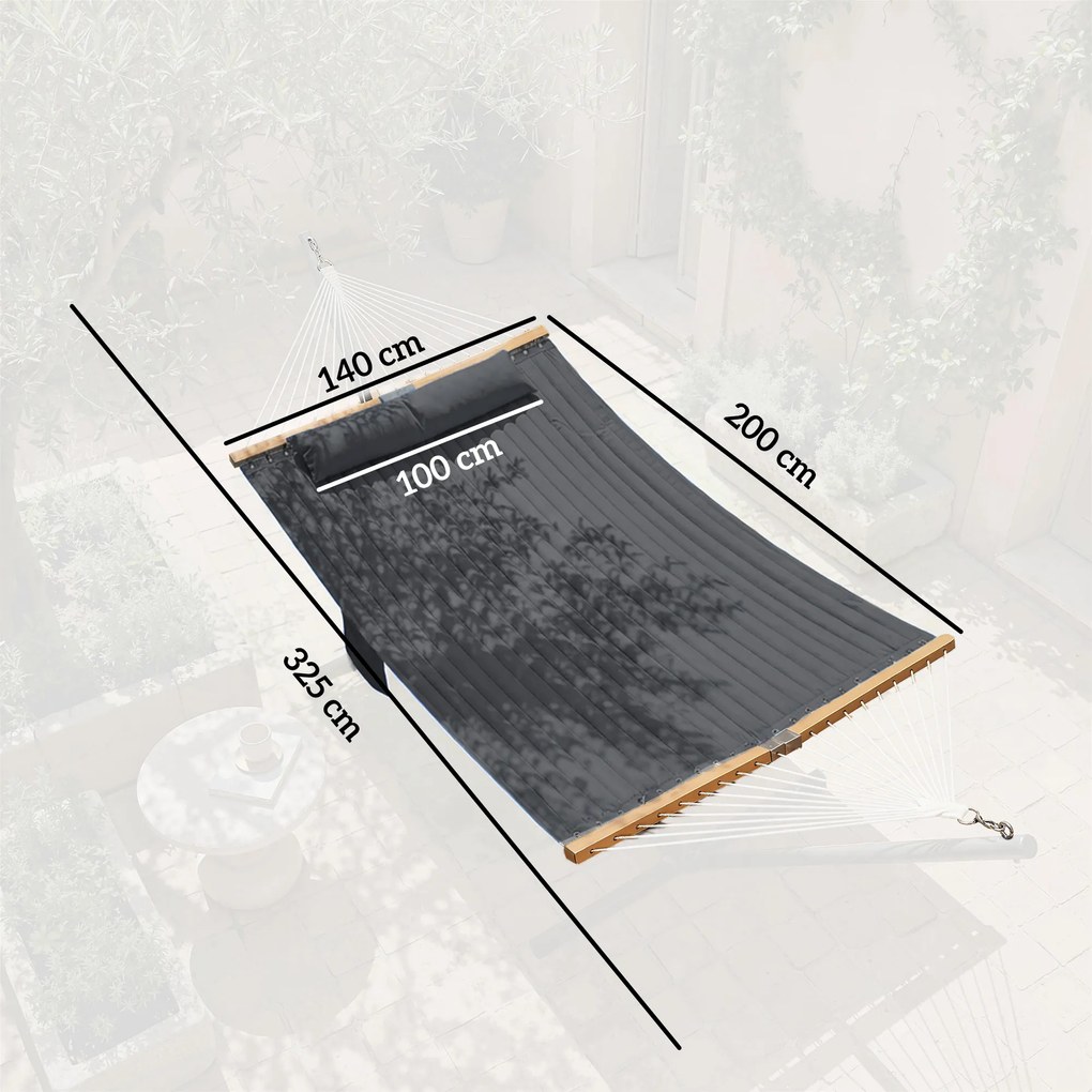 Outsunny Hamak zewnętrzny 200x140 cm, dwuwarstwowy hamak z poduszką, kieszenią na magazyny i drewnianymi poprzeczkami, do 200 kg | Aosom PL