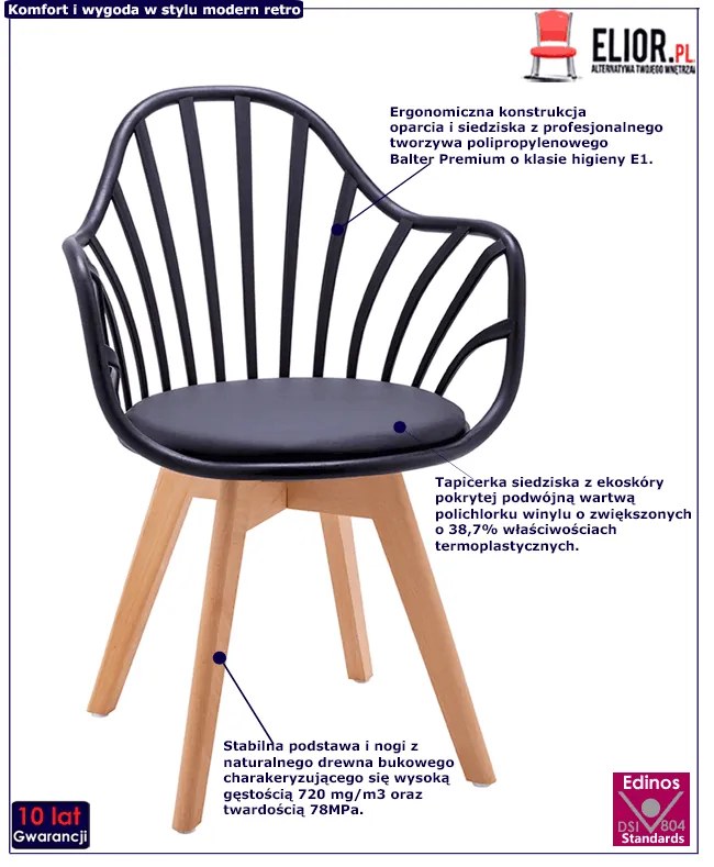 Krzesło Patyczak W Stylu Retro Modern Czerń I Buk W1-T23