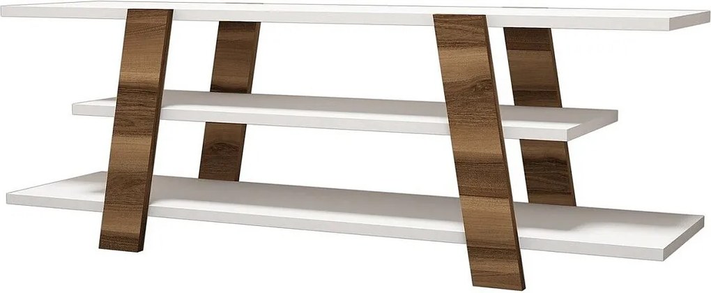 Nowoczesna szafka pod telewizor – 120 cm x 42 cm x 33,6 cm – Orzech i biel – Melamina