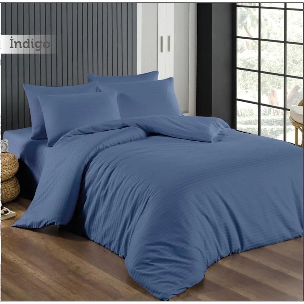 Niebieska adamaszkowa pościel dwuosobowa z prześcieradłem/4-częściowa 200x220 cm – Mila Home
