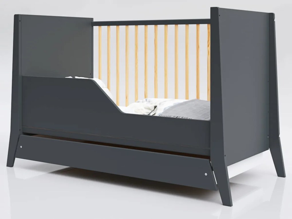 Łóżeczko Cosmo antracyt-sosna 120/60 z szufladą