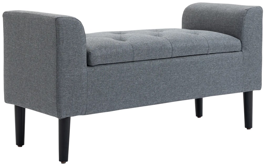 HOMCOM Ławka z miejscem do przechowywania, belastbar do 130 kg, wygląd lnu, drewno kauczukowe, 116 x 44 x 58 cm, Jasnoszary