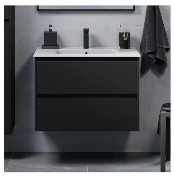 Szafka łazienkowa z umywalką MOLDE 80 cm czarna