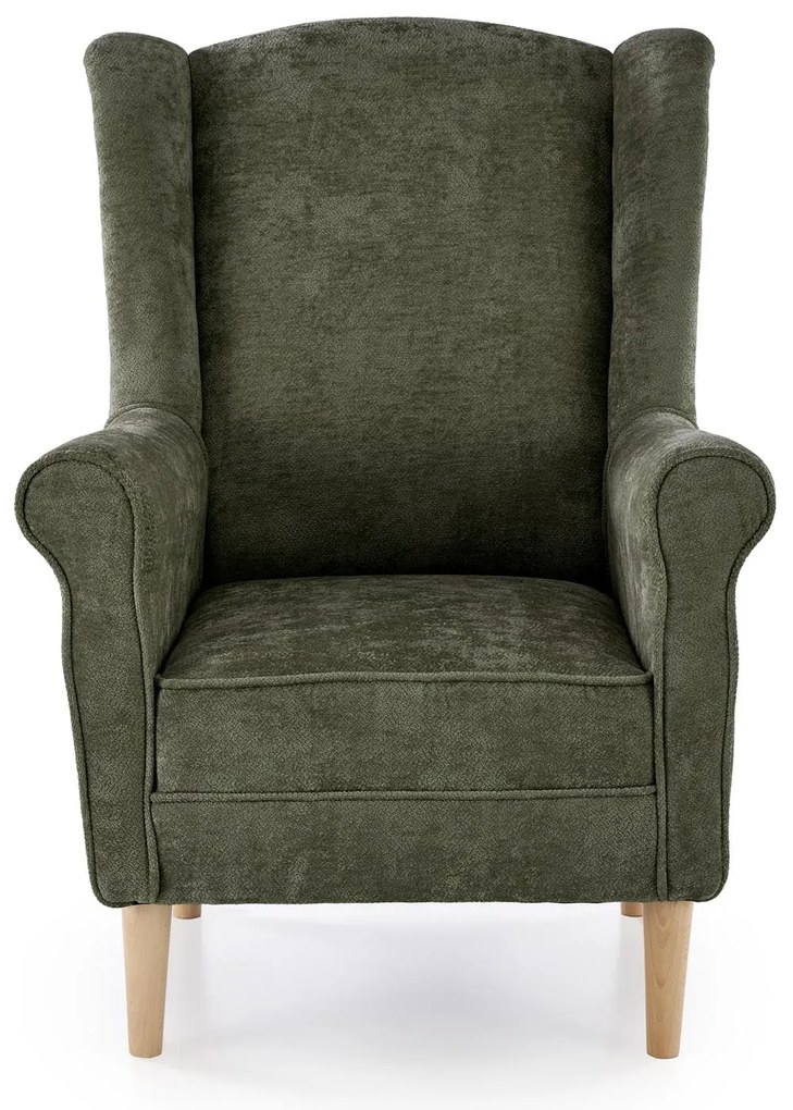 Fotel wypoczynkowy klasyczny uszak HERMES oliwkowy tkanina MARKOS 14-#12