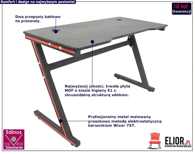 Czarne biurko gamingowe dla gracza - Edos 2X