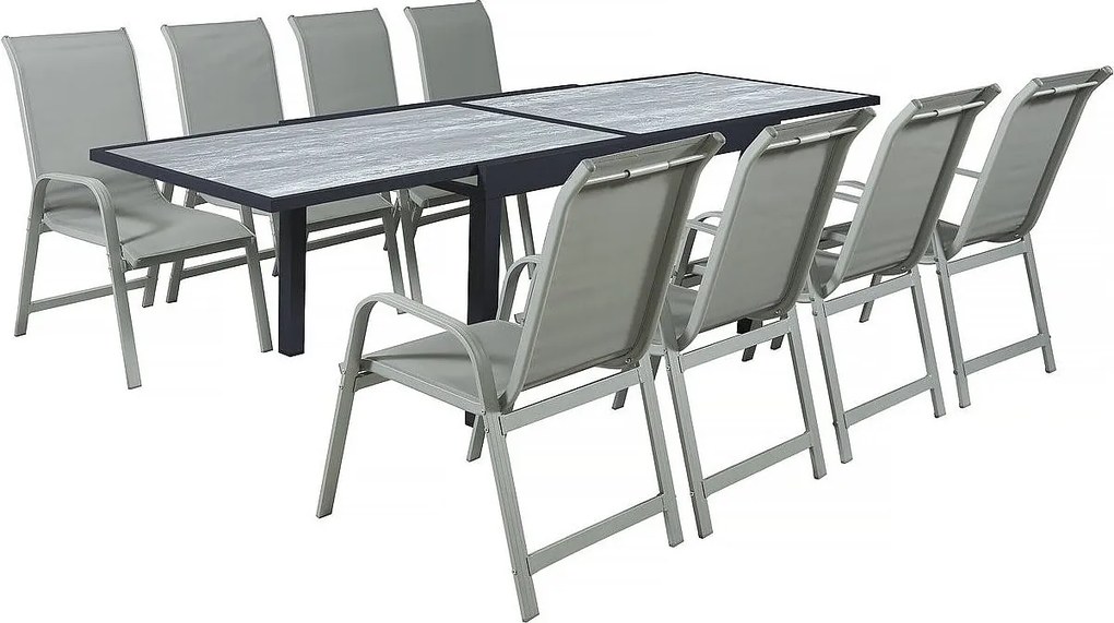 Rozkładany aluminiowy zestaw ogrodowy Lagos - 140/280 x 90 x 76 cm - 8 krzeseł - Jasnoszary