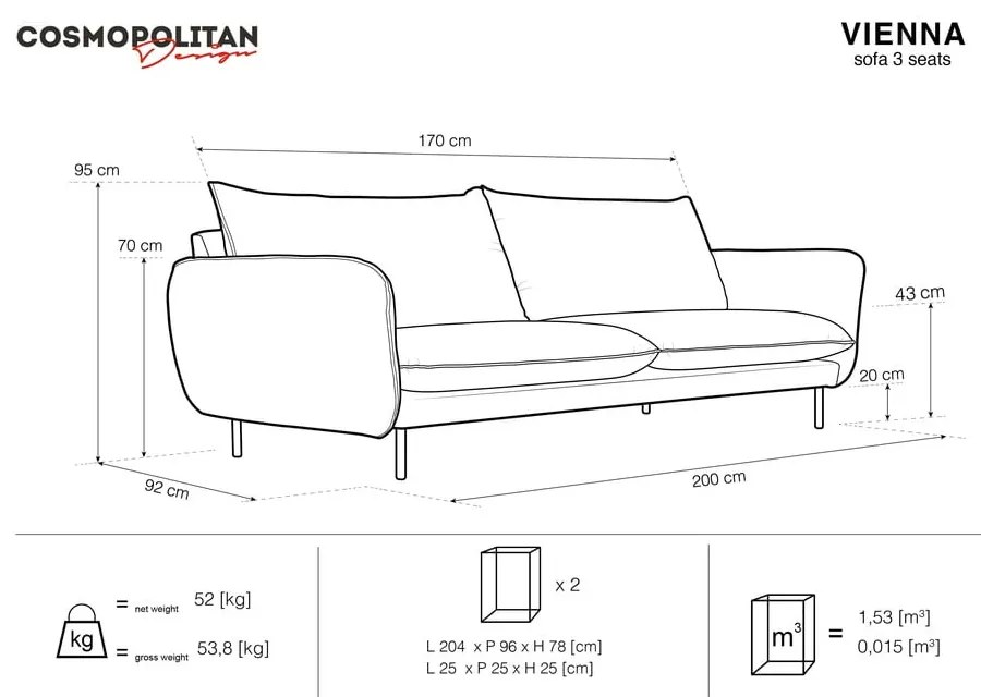 Ciemnozielona aksamitna sofa 200 cm Vienna – Cosmopolitan Design