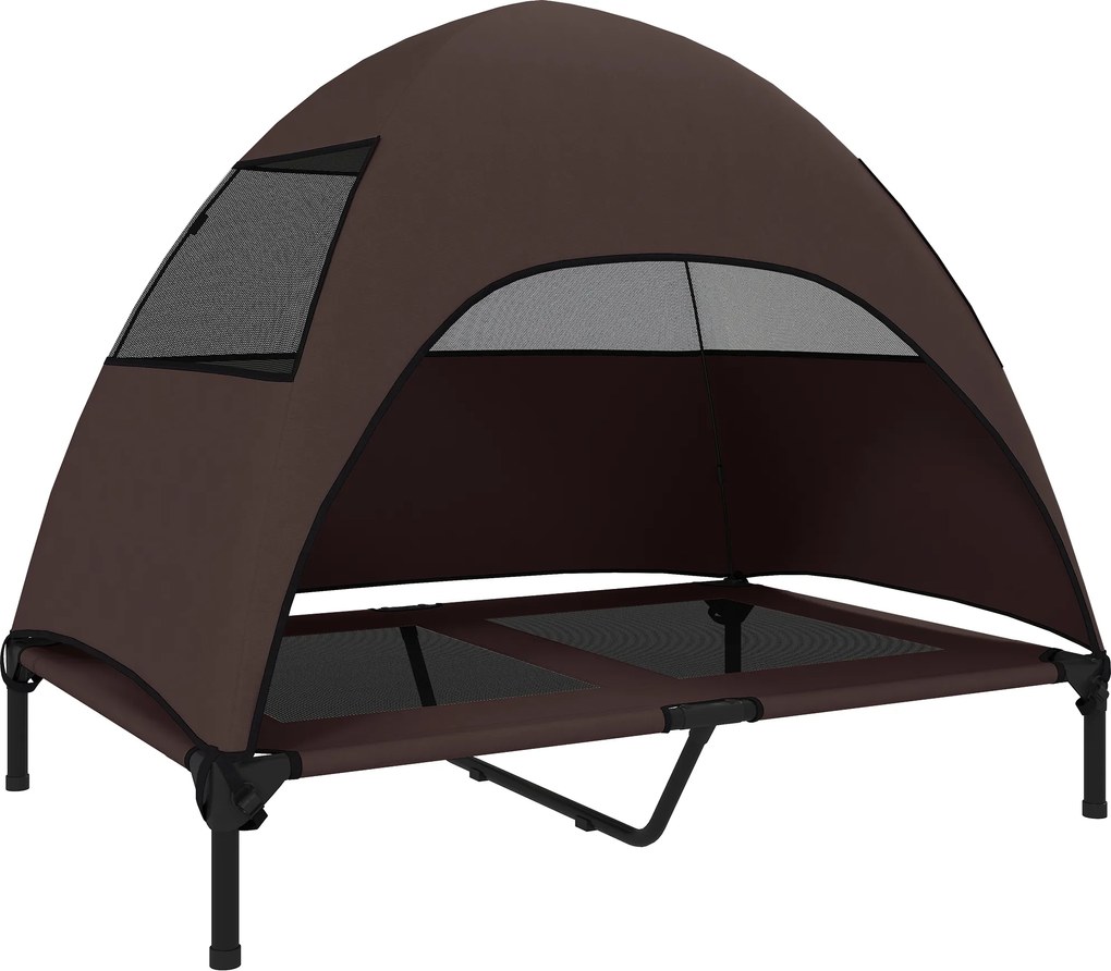 PawHut Zewnętrzne Legowisko dla Psów z Daszkiem, Podniesione Łóżko dla Dużych Psów, 106 x 76 x 99 cm, Kawa