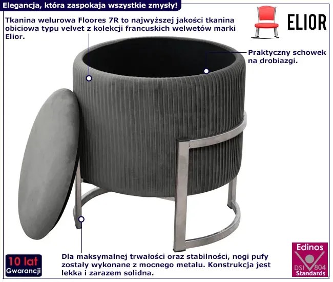 Grafitowa welurowa pufa ze schowkiem M5-F65
